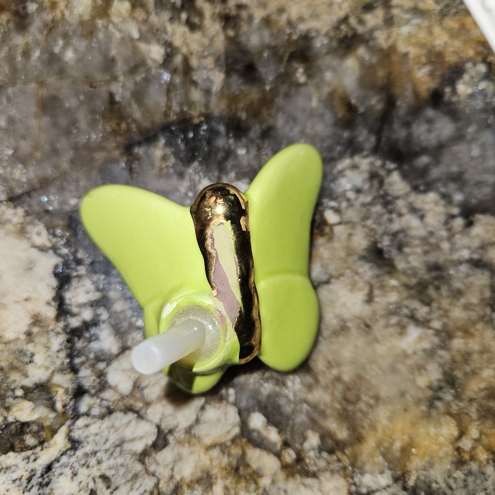 NF Nora Fleming White Ceramic Bud Vase Pen Toothpick Holder Green Butterfly HTF - Picture 12 of 16